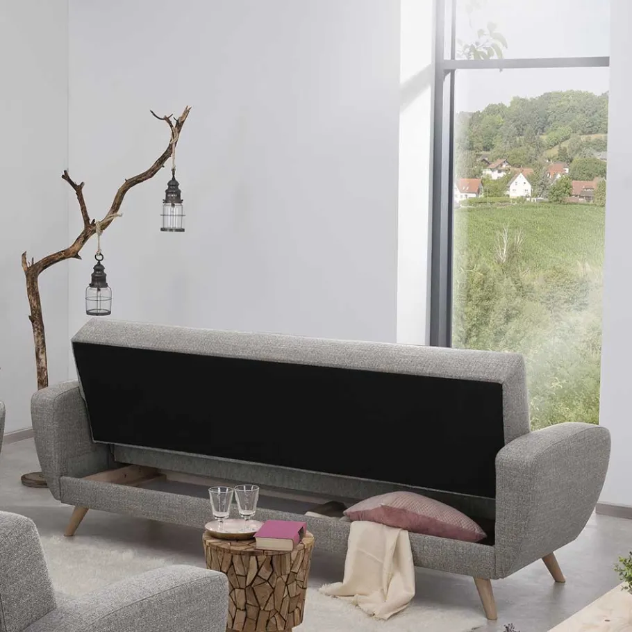 Clearance Wohnen Microfaser Schlafcouch in Grau und Buche - Durencas