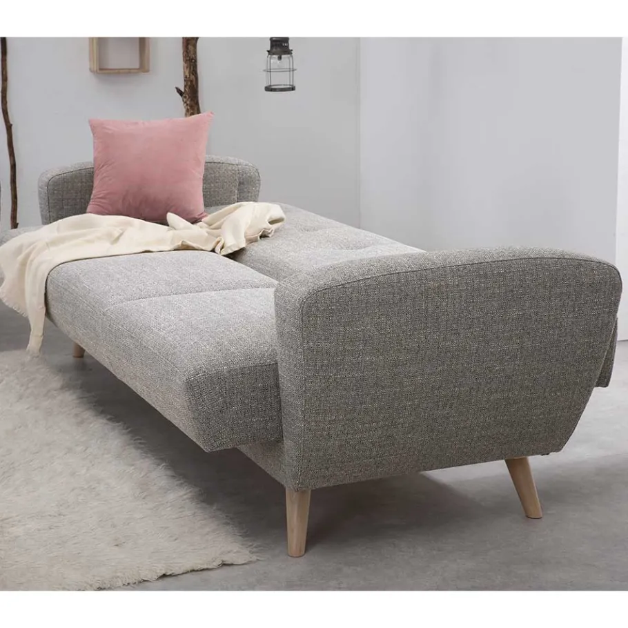 Clearance Wohnen Microfaser Schlafcouch in Grau und Buche - Durencas