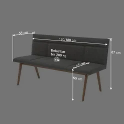 New Wohnen Mid Century Esstisch Bank in Grau Webstoff - Tucina