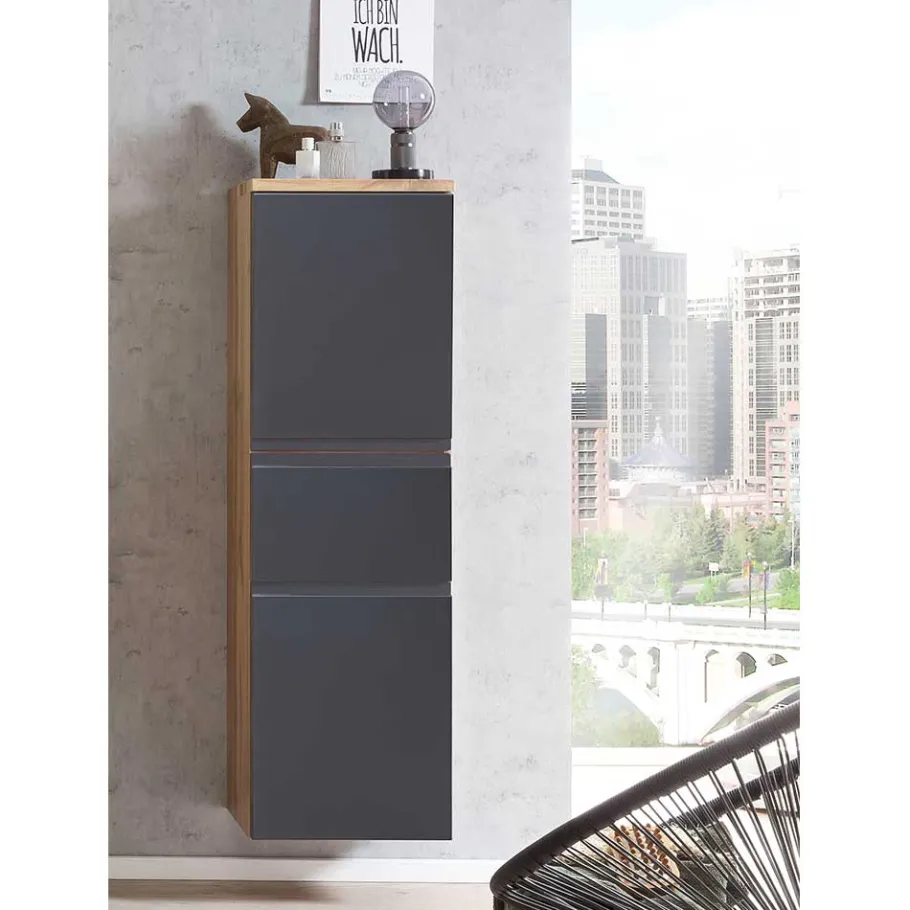 Clearance Wohnen Midischrank fürs Bad in Grau matt & Wildeiche - Jambi