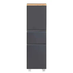 Clearance Wohnen Midischrank fürs Bad in Grau matt & Wildeiche - Jambi