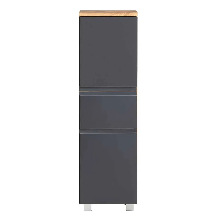 Clearance Wohnen Midischrank fürs Bad in Grau matt & Wildeiche - Jambi