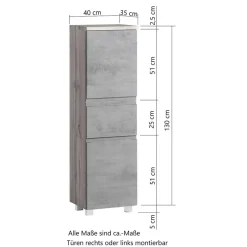 Clearance Wohnen Midischrank fürs Bad in Grau matt & Wildeiche - Jambi