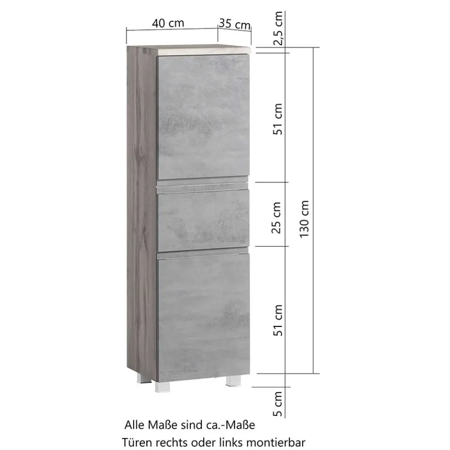 Clearance Wohnen Midischrank fürs Bad in Grau matt & Wildeiche - Jambi