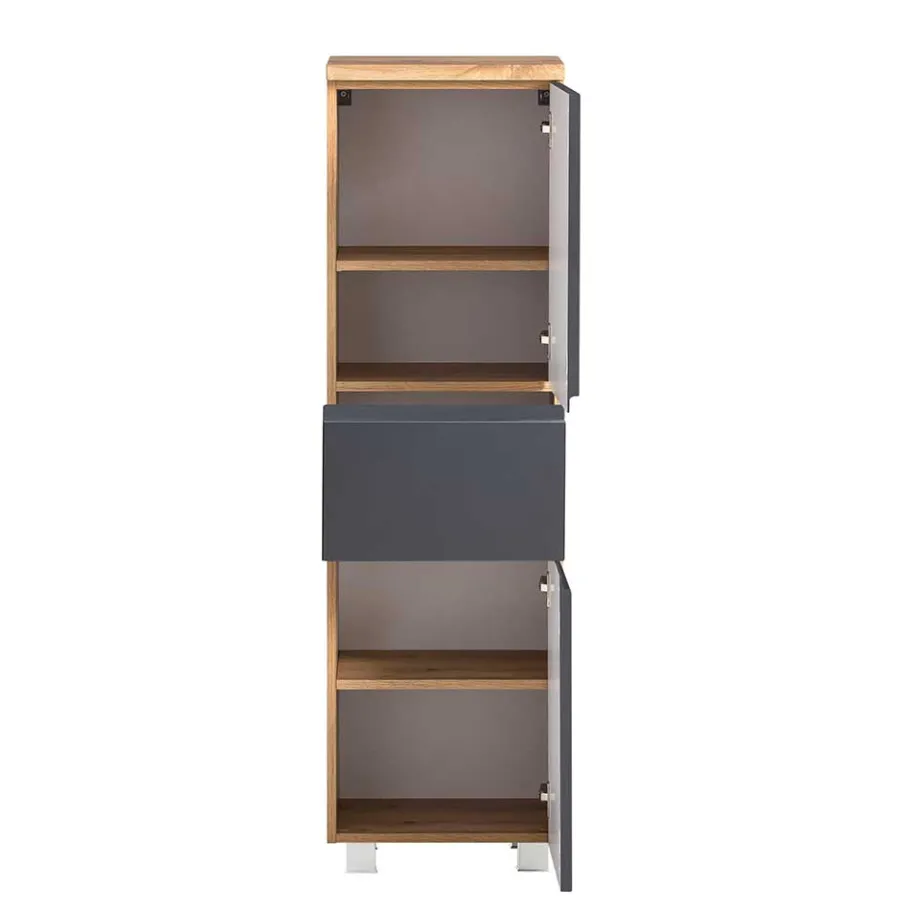 Clearance Wohnen Midischrank fürs Bad in Grau matt & Wildeiche - Jambi