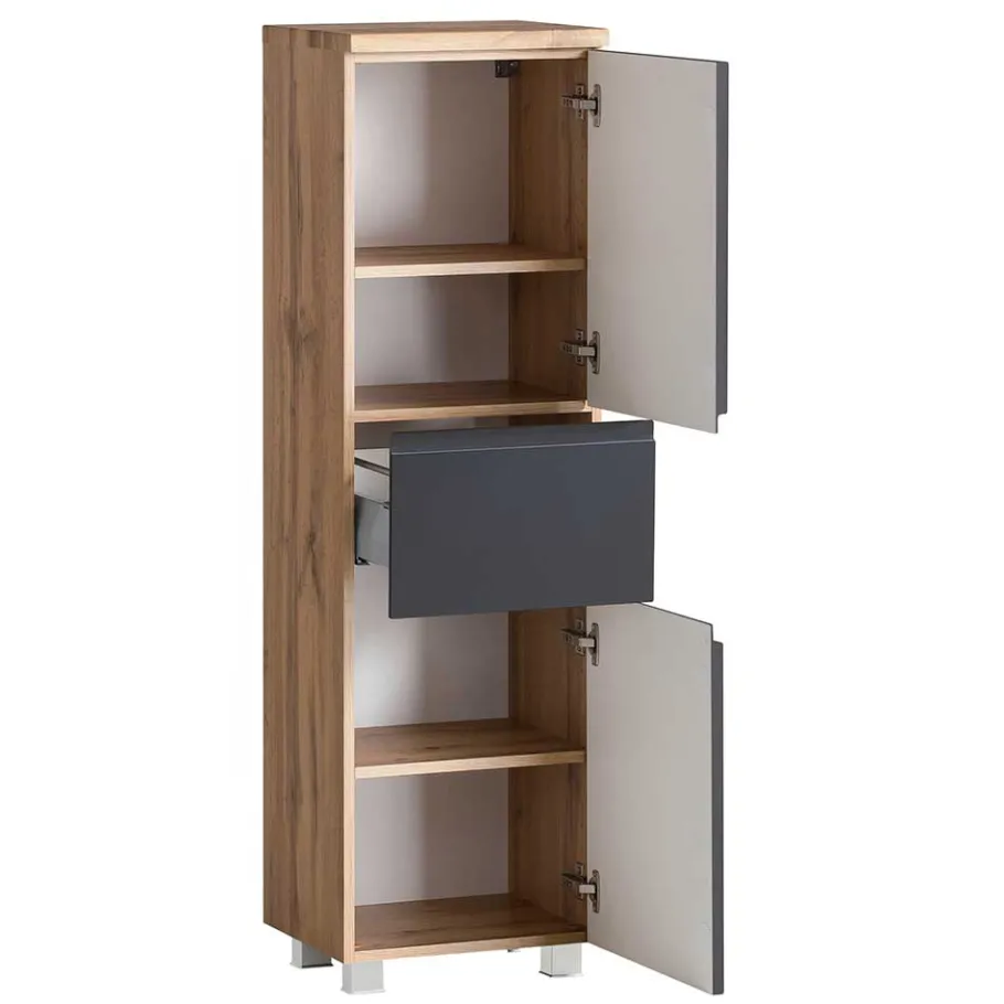 Clearance Wohnen Midischrank fürs Bad in Grau matt & Wildeiche - Jambi