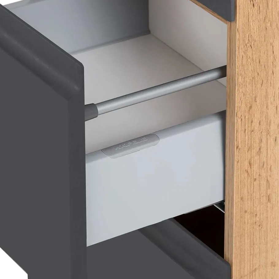 Clearance Wohnen Midischrank fürs Bad in Grau matt & Wildeiche - Jambi