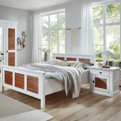 Hot Wohnen Modern Country Bett in Weiß mit Bernstein - Chako