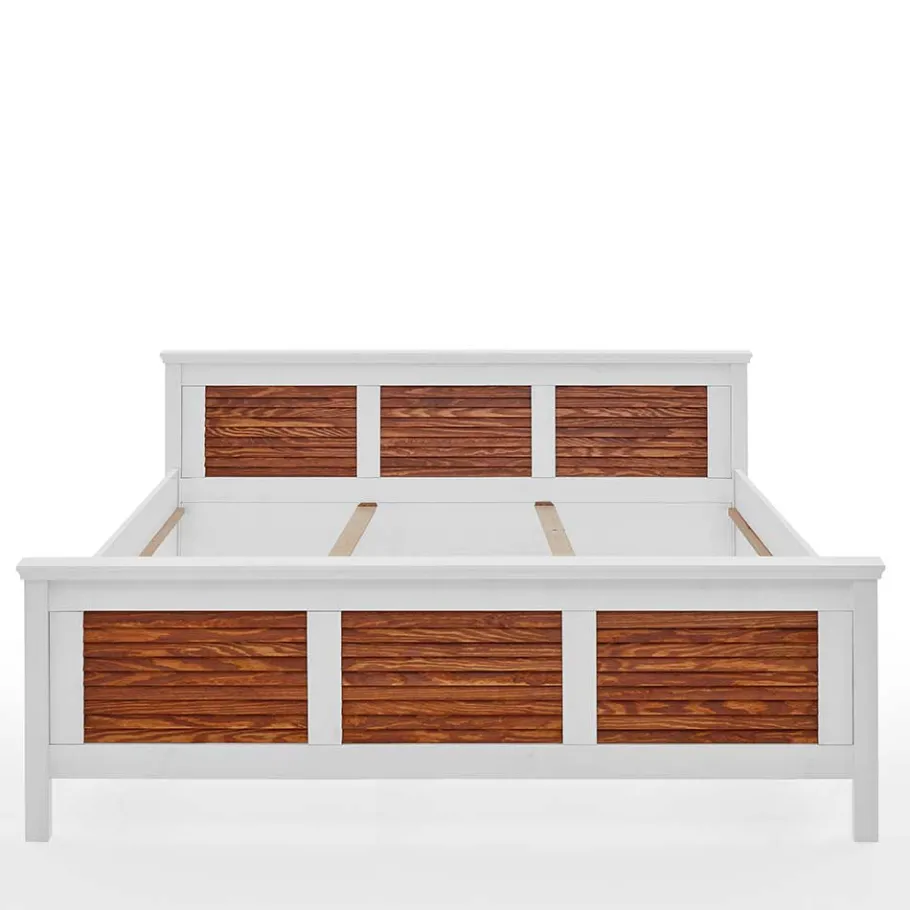 Hot Wohnen Modern Country Bett in Weiß mit Bernstein - Chako