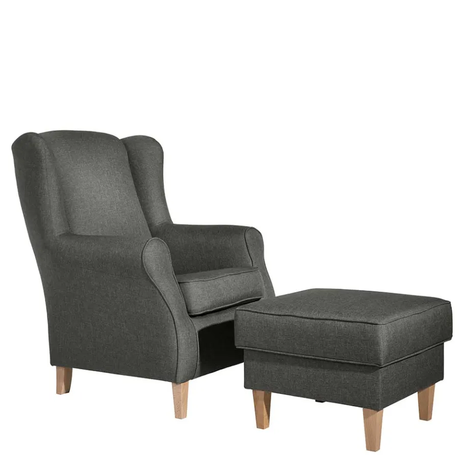 Outlet Wohnen Modern Country Sessel in Anthrazit mit Buche Natur - Mediteranos