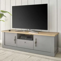 Sale Wohnen Modern Country TV Board in Lichtgrau & Eiche - Buleta