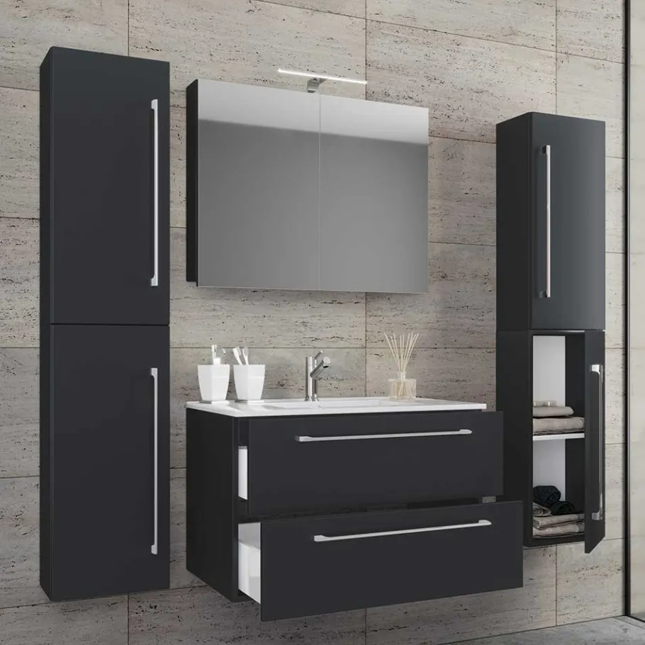 New Wohnen Moderne Badezimmermöbel in Schwarz - Gloriella (vierteilig)