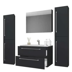 New Wohnen Moderne Badezimmermöbel in Schwarz - Gloriella (vierteilig)