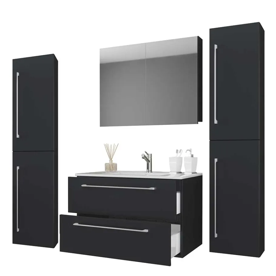New Wohnen Moderne Badezimmermöbel in Schwarz - Gloriella (vierteilig)