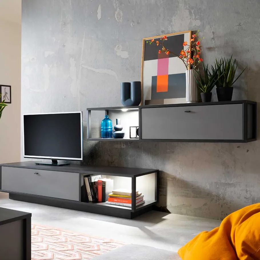 Online Wohnen Moderne TV Anbauwand in Grau - Ridona (zweiteilig)