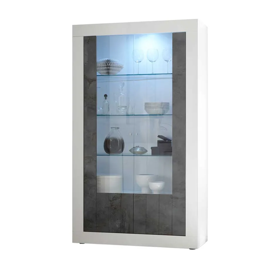 Outlet Wohnen Moderne Vitrine in Weiß Hochglanz - Voskala