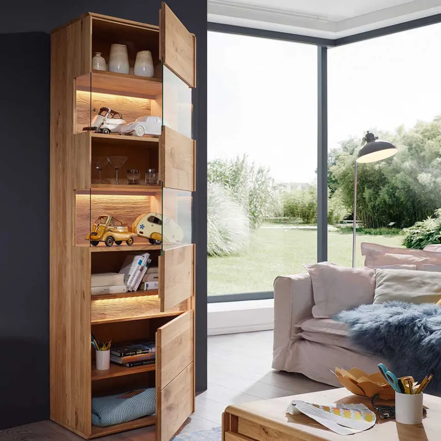 Best Wohnen Moderne Wildeiche Vitrine 63x207x43 cm - Acmida