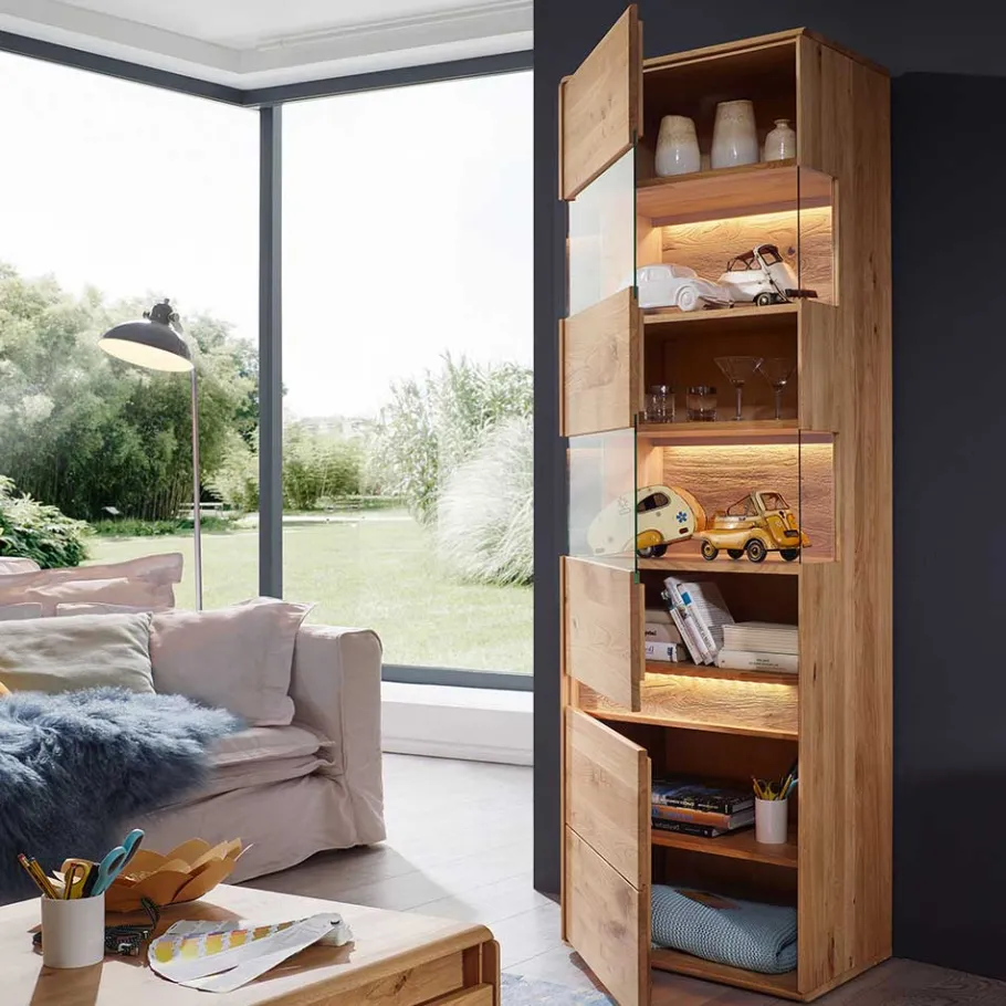 Best Wohnen Moderne Wildeiche Vitrine 63x207x43 cm - Acmida