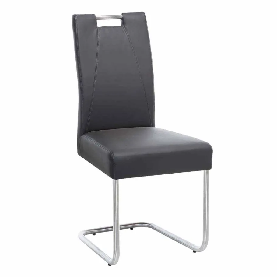 Clearance Wohnen Moderner Freischwinger Rumona in Kunstleder und Edelstahl (2er Set)