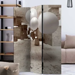 Discount Wohnen Moderner Paravent mit Druck in Hellbraun Grau - Genza