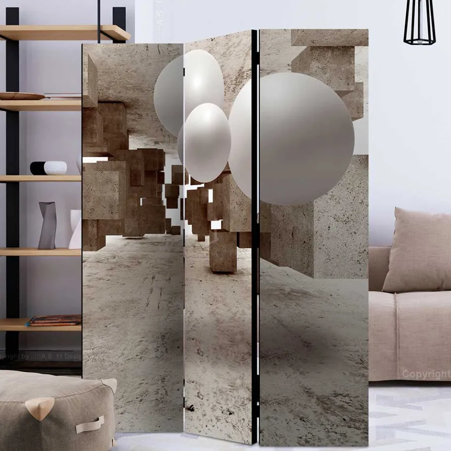 Discount Wohnen Moderner Paravent mit Druck in Hellbraun Grau - Genza