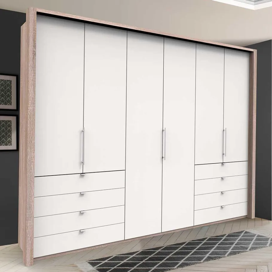 Clearance Wohnen Moderner Schlafzimmerschrank in Weiß & Eiche sägerau - Vaclyn