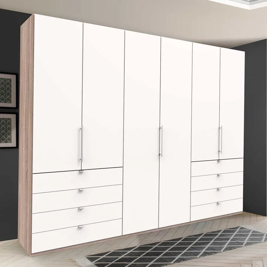 Clearance Wohnen Moderner Schlafzimmerschrank in Weiß & Eiche sägerau - Vaclyn