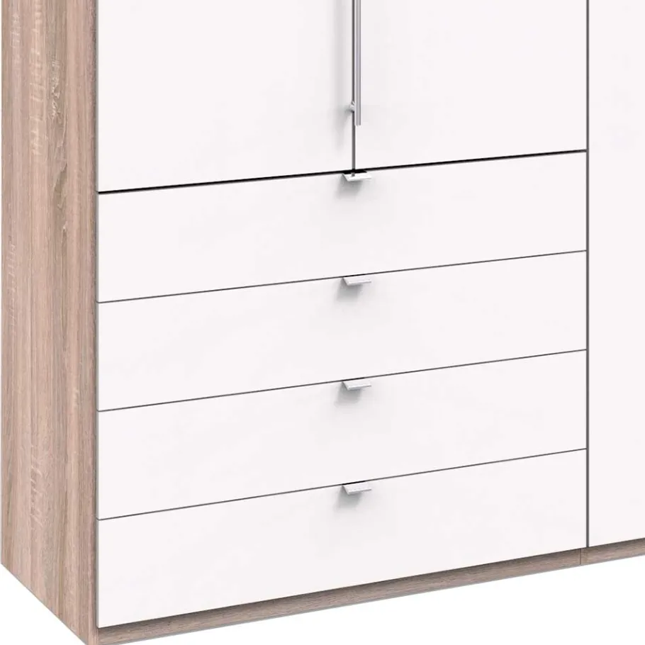 Clearance Wohnen Moderner Schlafzimmerschrank in Weiß & Eiche sägerau - Vaclyn