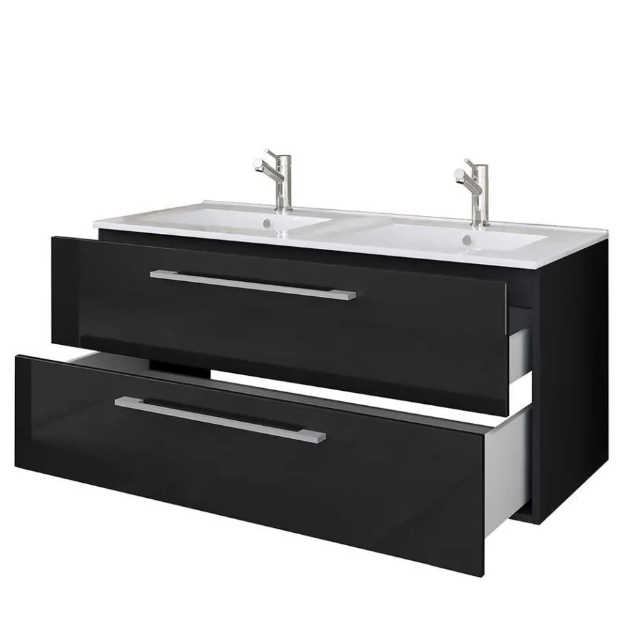 Outlet Wohnen Modernes Badmöbel Ensemble in Schwarz - Vinkoja (vierteilig)