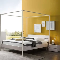 New Wohnen Modernes Himmelbett in Weiß für zwei Personen - Doranov