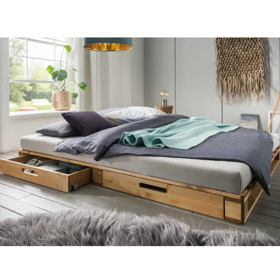 Best Wohnen Modernes Palettenbett in Kiefer Laugenfarben - Lira