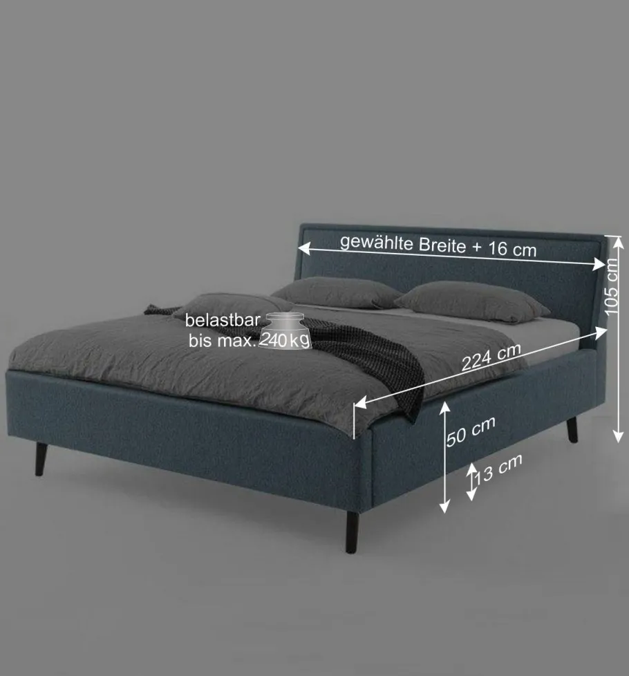 Best Wohnen Modernes Polsterbett in Blaugrau Stoff - Sunhide