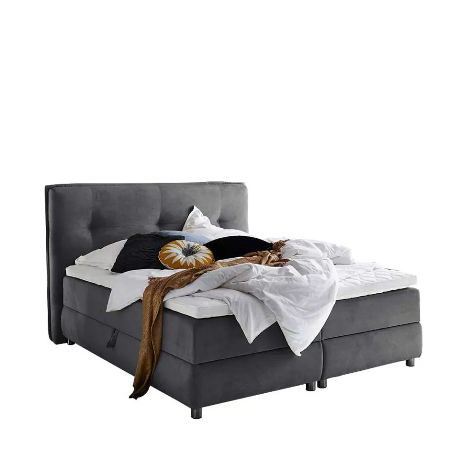 Online Wohnen Modernes Stauraum-Boxspringbett in Anthrazit - Zavagossa