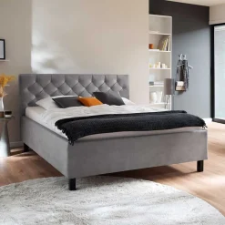 Discount Wohnen Modernes Stoffbett mit Bettkasten in Hellgrau - Villaro