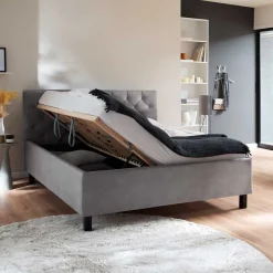 Discount Wohnen Modernes Stoffbett mit Bettkasten in Hellgrau - Villaro