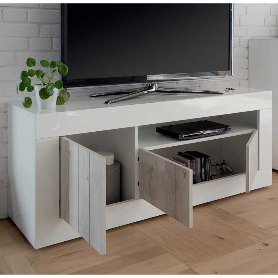 Clearance Wohnen Modernes TV Lowboard mit Fach & 3 Türen - Merenda