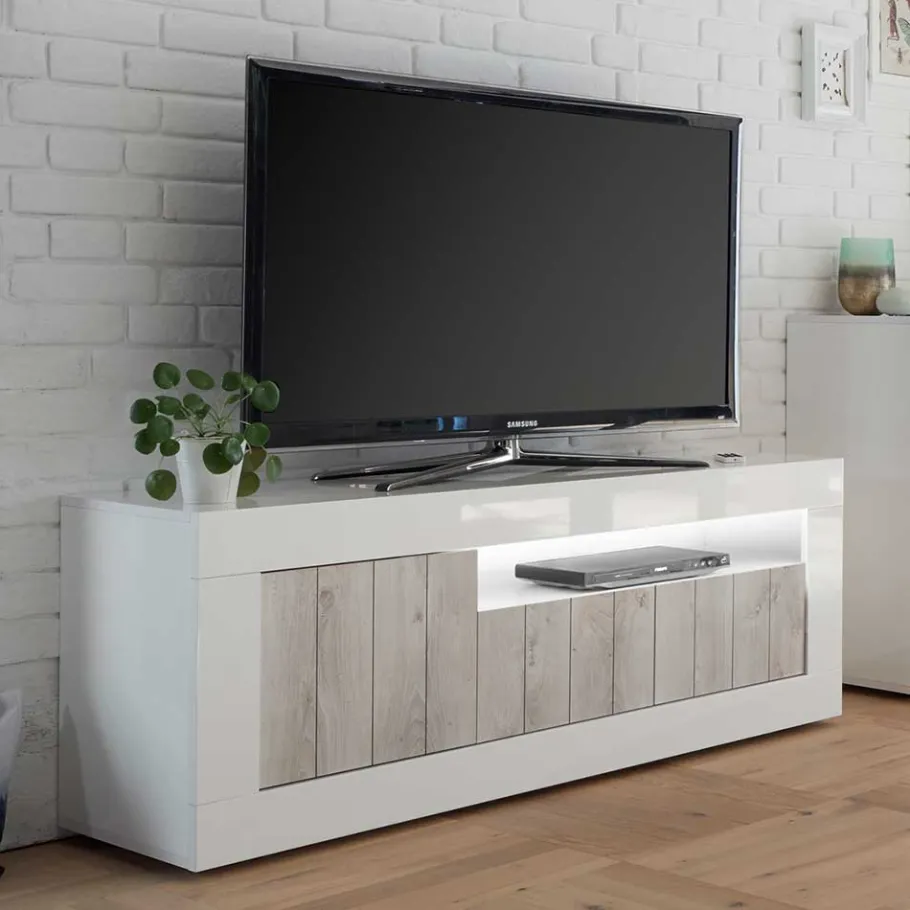Clearance Wohnen Modernes TV Lowboard mit Fach & 3 Türen - Merenda