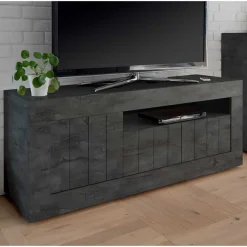 Discount Wohnen Modern-geradliniges TV Board in Dunkelgrau Dekor - Bella