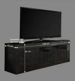Discount Wohnen Modern-geradliniges TV Board in Dunkelgrau Dekor - Bella