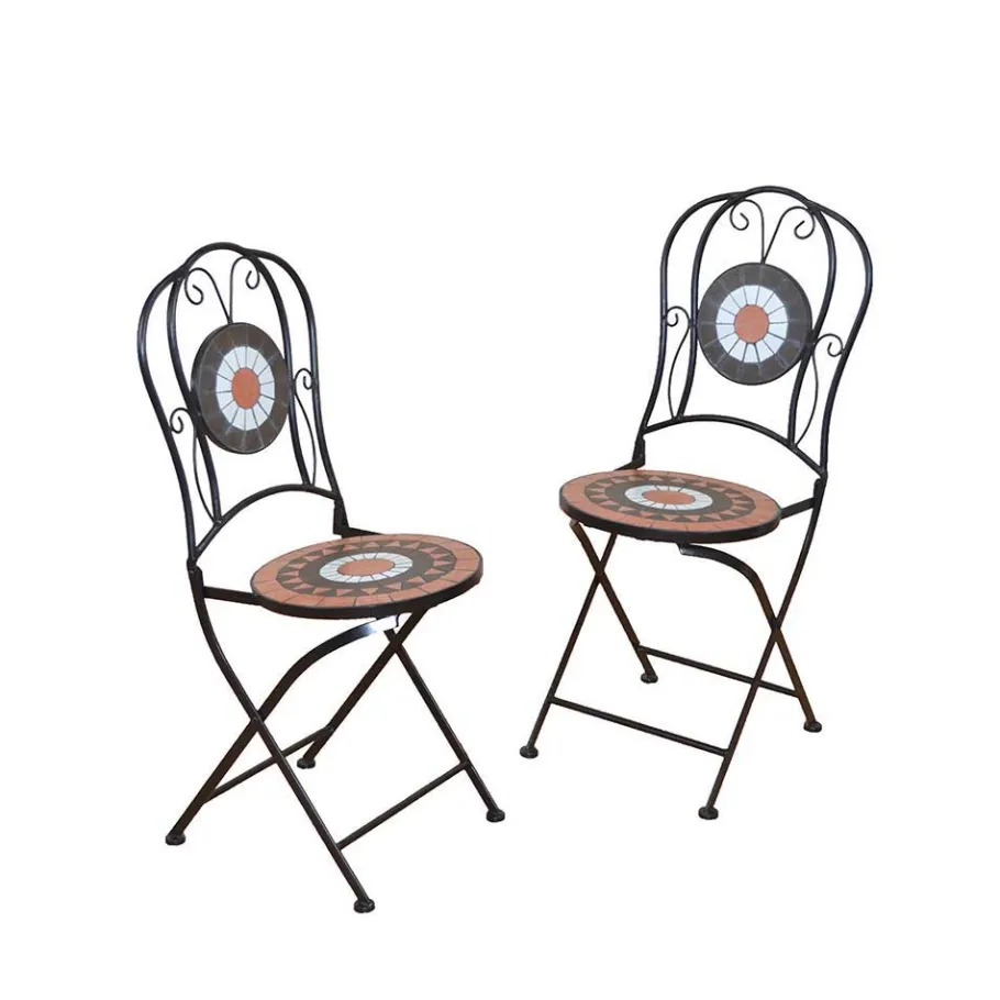 Clearance Wohnen Mosaik Gartenstuhl Set Etiennas mit Eisen Schwarz (2er Set)