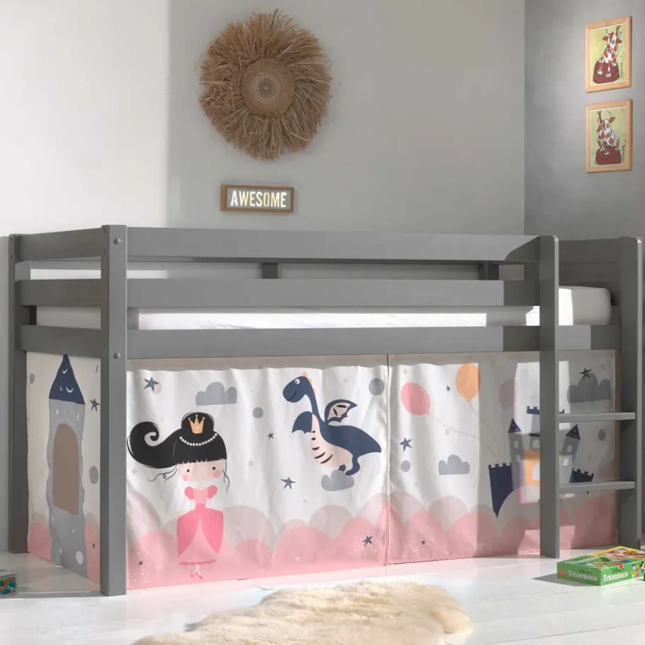 Clearance Wohnen Märchen Kinderzimmer Hochbett in Grau - Uschi