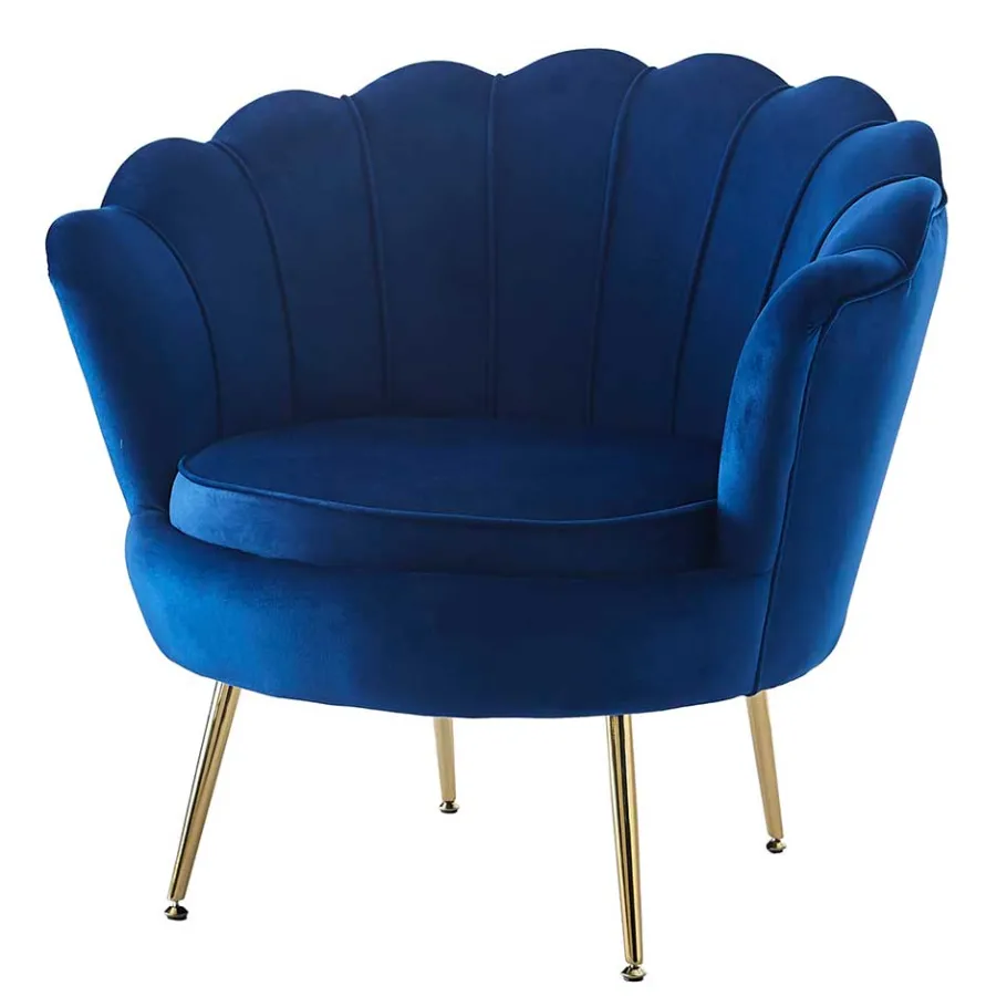 Best Wohnen Muschel Design Sessel in Blau Samtbezug - Dotagon