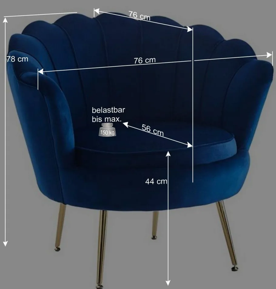 Best Wohnen Muschel Design Sessel in Blau Samtbezug - Dotagon