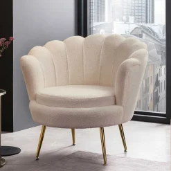 Clearance Wohnen Muschel Designsessel in Creme Boucle - Ucera