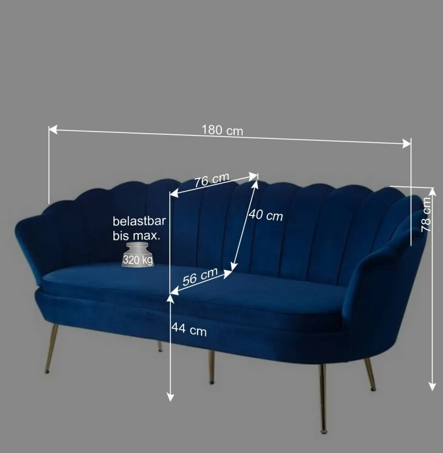Discount Wohnen Muschelsofa in Dunkelblau Samt - Casilla