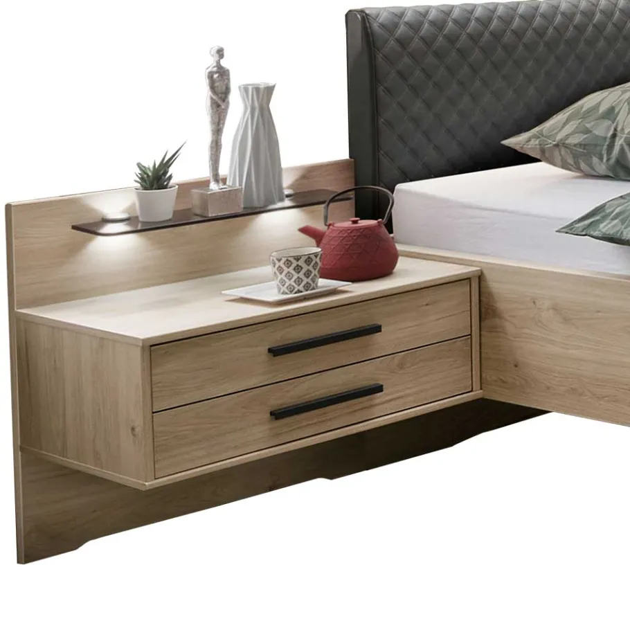 Clearance Wohnen Nachtkommoden & Doppelbett Kombi - Licruva I (dreiteilig)
