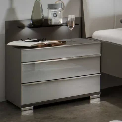 Discount Wohnen Nachtkommoden mit Glasfront Grau - Ocavado (2er Set)