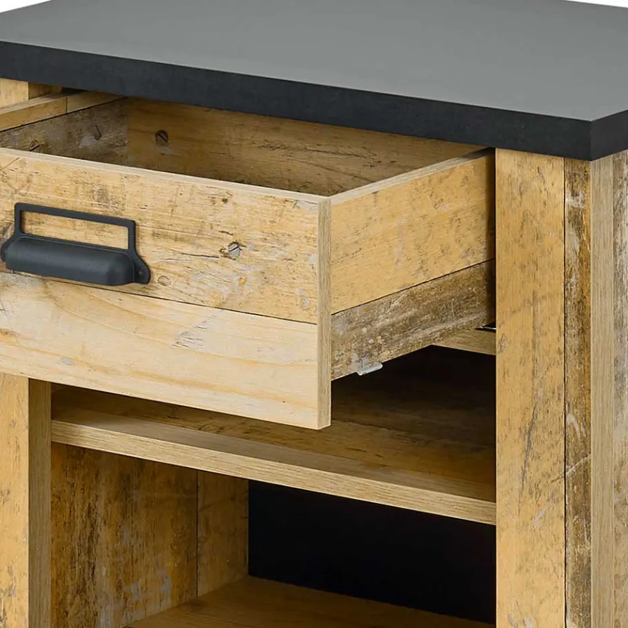 Outlet Wohnen Nachtkonsole im Altholz Look & Anthrazit - Naiavio