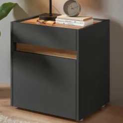Clearance Wohnen Nachtschrank in Anthrazit und Wildeiche Dekor - Ahilav