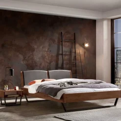 Best Wohnen Nussbaum Bett mit Metallkufen in Anthrazit - Manore